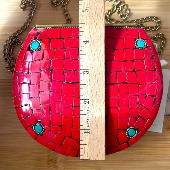 Brand New Antik Kraft Handcrafted India Small Metal Clutch Red Berry Chain Purse - Picture 6 of 15